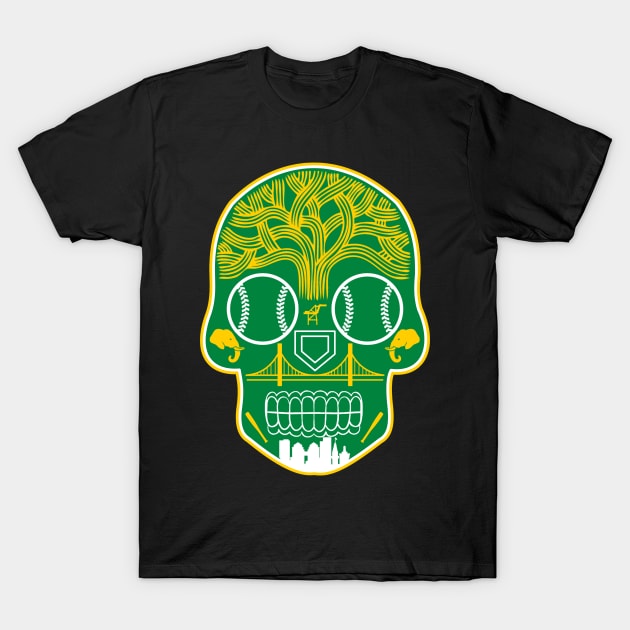 Kelly Green Oakland Sugar Skull T-Shirt by StickyHenderson